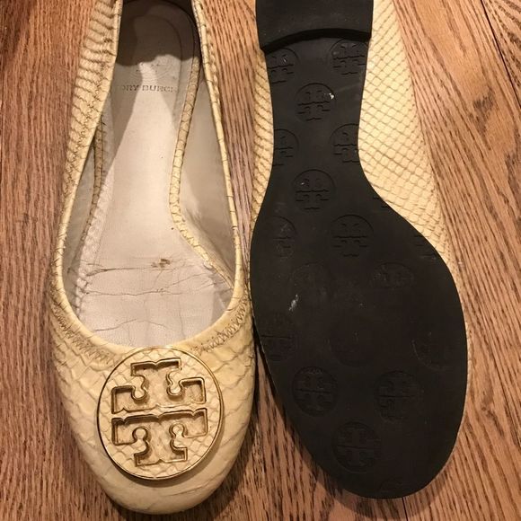 Tory Burch Reva Flats Ivory Snakeskin - Picture 1 of 1